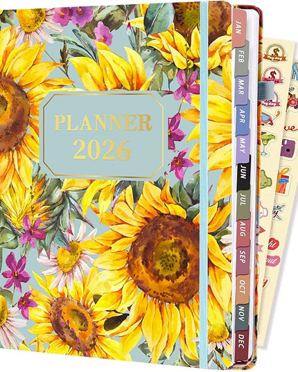 2026 Planner Weekly and Monthly Daily Calendar Planners 8.5 x 11, Jan 2026-Dec 2026, Hard Cover Large Yearly Agenda with Stickers & Tabs for Women Work Home- Sunflower