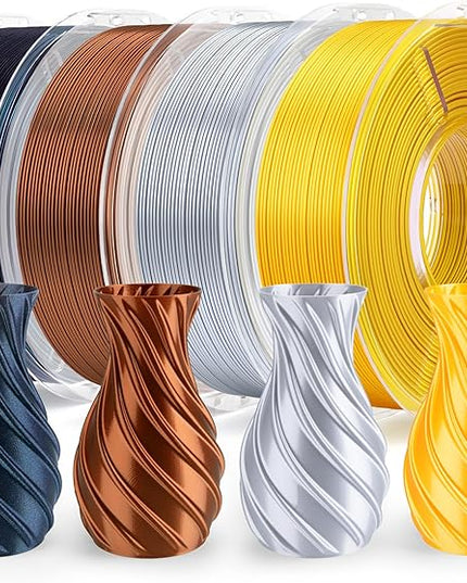 ELEGOO 250g Silk PLA Filament Bundle 1.75mm, 4 Colors 3D Printer Filaments Dimensional Accuracy +/- 0.02mm, 4 Pack 250g Spool, Silk Gold/Silk Silver/Silk Bronze/Galaxy Black
