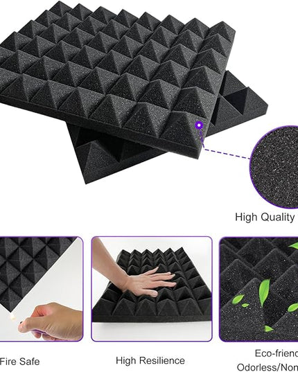 TroyStudio Thick Acoustic Foam Panels, 16 X 12 X 2 Inches 50 Pcs Pyramid Sound Absorbing Foam, Dense Soundproof Padding Tile, Recording Studio Foams Absorber, Decorative 3D Wall Ceiling Panel