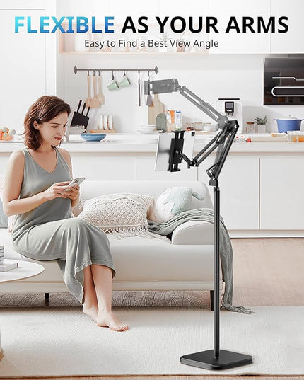 UBeesize Tablet Stand Holder for Bed & Floor, 9.7LB Heavy Duty Adjustable iPad Stand, 360° Swivel, Stretchable Arm, Compatible with iPad Pro Air Mini 12.9/9.7, Kindle, Cell Phones (4.9''-13'')