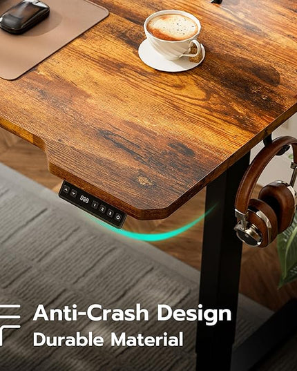 71 Inch L Shaped Standing Desk Adjustable Height, Electric Corner Standing Desk, Sit Stand Computer Table with Reversiable Splice Board, Rustic Brown