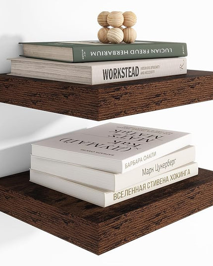 Heimlove 12 Inch Deep Floating Shelves, 12 x 12 inches Long Wall Shelf, Large Extra Display Shelf & Storage Shelf, Rustic Wood Wall Shelves for Fireplace Mantel, Brown - 2Pack
