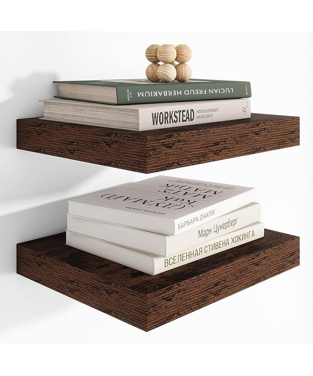 Heimlove 12 Inch Deep Floating Shelves, 12 x 12 inches Long Wall Shelf, Large Extra Display Shelf & Storage Shelf, Rustic Wood Wall Shelves for Fireplace Mantel, Brown - 2Pack