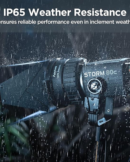 Aputure Storm 80c RGB LED Video Light - 80W Full-Color Point Source Fixture, 20,185 Lux @1m, 1800K-20,000K, Advanced Diode Mixing, CRI≥97, IP65 Weatherproof, Sidus Link, DMX & LumenRadio Control