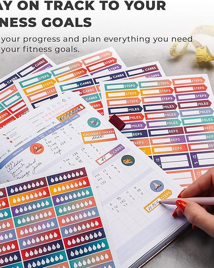 Clever Fox Planner Fitness Sticker Set - Monthly, Weekly & Daily Planner Stickers 16 Sheets Set of 840+ Unique Stickers (Fitness & Nutrition)