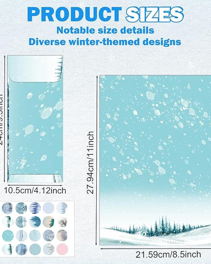 EggSun 250Pcs Christmas Winter Stationery Paper and Envelope Set with 100 Letterhead Papers and 50 Envelopes, 10 Design for Letter Writing Invitations Computer Holidays Party Notes, 8.5x11 Inch-Snowy