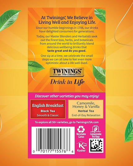 Twinings English Afternoon Black Tea Individually Wrapped Bags, 20 Count (Pack of 6), Smooth & Slightly Sweet, Caffeinated, Enjoy Hot or Iced, 120 Teabags