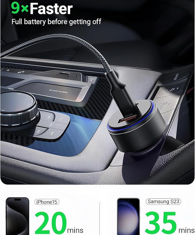 USB C Car Charger,90W 3-Port Dual USB-C & USB-A Car Power Adapter,Includes a Fast Charging Cable for iPhone 16/15/14/13/12/11/Pro Max, iPad, Samsung Galaxy, Google Pixel and Android Devices