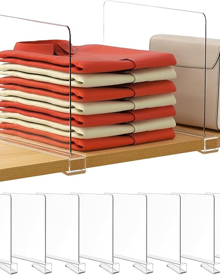 HBlife 12 Inches Tall [Extra Tall Version] Clear Shelf Dividers, 8 Pack Purse Organizer for Closet Perfect for Sweater, Shirts, Handbags, Acrylic Adjustable Bookshelf for Organization