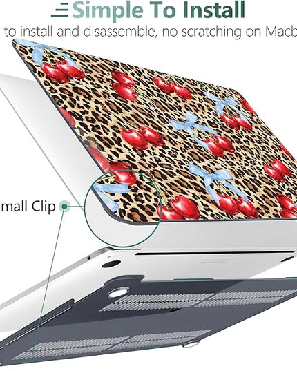 DONGKE Compatible with MacBook Pro 13 inch Case 2024 2023-2020 Release A2338 M2/M1 A2251 A2289 with Retina Display & Touch ID, Plastic Hard Shell & Keyboard Cover & Screen Film - Cherry & Leopard