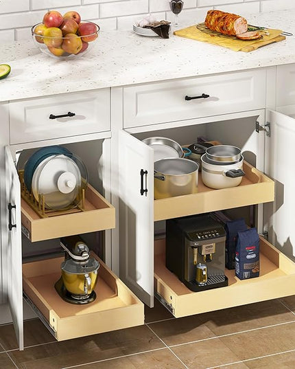 WelFurGeer 2-Tier Pull Out Cabinet Organizer with Soft Close Slides, Pull Out Drawers for Cabinets, Heavy-Duty Slide Out Drawers for Kitchen Cabinets, Under Sink, Pantry & Bathroom