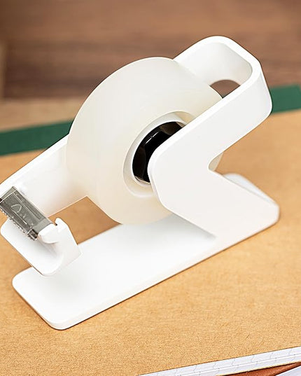 ELYPRO Modern Tape Dispenser for Office Desk - Elegant and Minimalist Design, Heavy Metal Made, Space-Saving, Perfect for Office & Home Use or as a Stylish Gift - Bonus Tape Roll Included (White)
