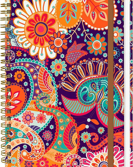 Spiral Journal Notebook for Women, Hardcover A5 College Ruled Notebook, 120 Pages, Thick Paper, Cute Lined Journal for School, Office & Work, 6 x 8.4 in(Red Orange Boho Floral)