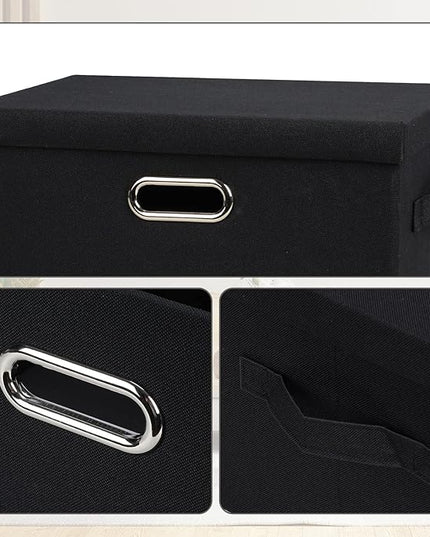 Medium 15" 21 Quart Collapsible Stackable Storage Bins with Lids, 1 Pack Black Foldable Fabric Closet Storage Boxes with Lids, 4 Handles Heavy-duty Linen Cube Baskets for Bedroom