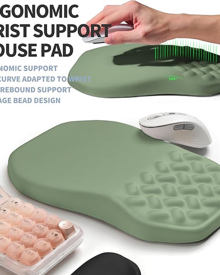 2-in-1 Ergonomic Set, Wave Keyboard Wrist Rest and Massage Slope Mouse Pad Wrist Support, Rebound Memory Foam for Relieve Carpal Tunnel Syndrome and Wrist Pain (Olive Green)