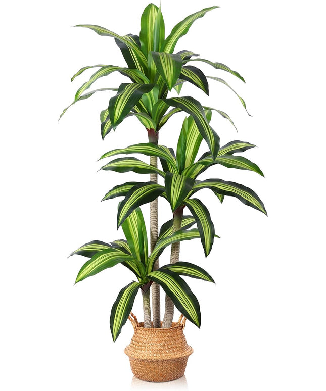Ferrgoal Artificial Plants, 5 Ft Dracaena Tree Faux Plants Indoor Outdoor Decor Fake Tree with Woven Seagrass Basket Plants for Home Decor Office Living Room Porch Patio Housewarming