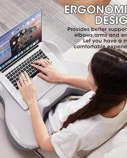 cooloo8 Lap Desk, Laptop Lap Desk Lap Desk with Cushion, Laptop Pillow for Lap, Portlands Portable Desk Pad, Gaming Pillow Work Pillow for Bed, Couch, Car(White Gray)
