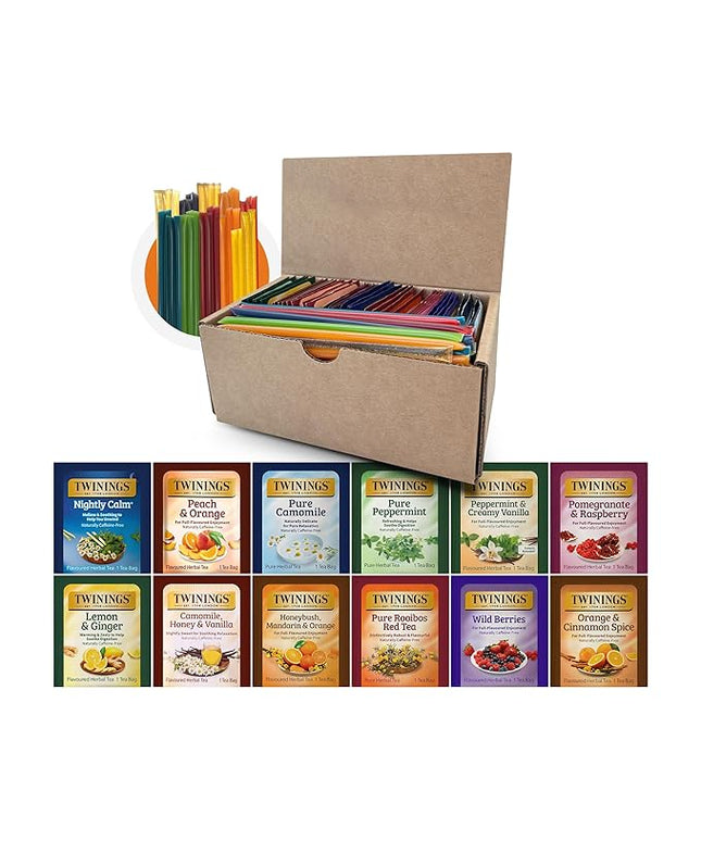 Twinings 48 Tea Bags Herbal Variety Pack – 12 Herbal Flavors with 20 Honey Sticks, Perfect Tea Gift Set for Any Occasion