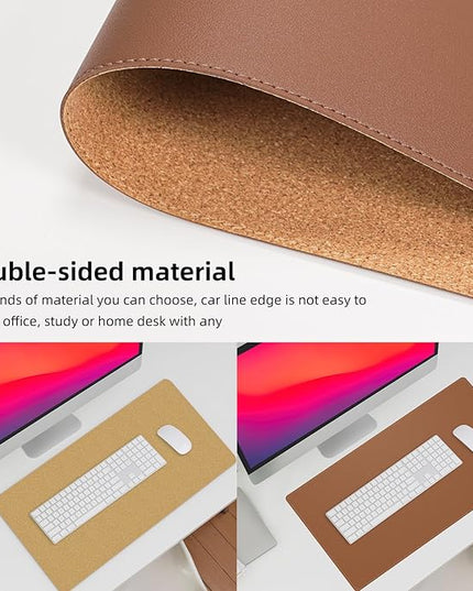 AFIING Dual-Sided Desk Pad, Natural Cork & PU Leather Large Mouse mats for Office and Home Work, Desk Protector Non-Slip, Waterproof, Easy Clean (Brown, 23.6" x 13.7")