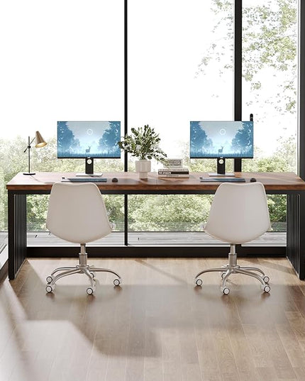 Tribesigns 78.74" Extra Long Computer Desk for 2 Person, Double Long Desk with Heavy Duty Metal Frame, Double Workstation Study Table for Home Office (Without Chair) (Brown & Black)