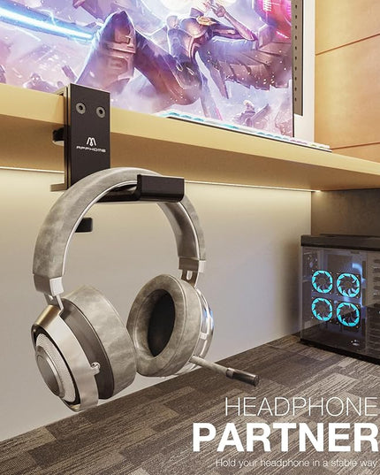 New Foldable Headphone Stand Hanger Holder Aluminum Headset Soundbar Stand Clamp Hook Under Desk Space Save Mount, Universal Fit Gaming Headphones, Black