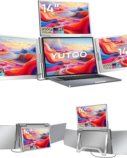YUTOO 4 Screen Laptop Monitor Extender | for M1 M2 M3 | 1200P FHD IPS 4 Screen Monitor for Laptops 12~18 inch | Quad Screen Extender Display for MacBook/Windows/Switch/PS5 | One Cable | Driver Need