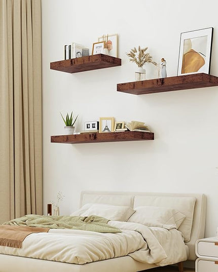Heimlove 12" Deep Floating Shelves for Wall Shelf Over Toilet Wall Mounted Farmhouse Long 55 inches Set of 1, Farmhouse Shelves with Invisible Brackets for Living Room, Kitchen, Bedroom,Rustic Brown