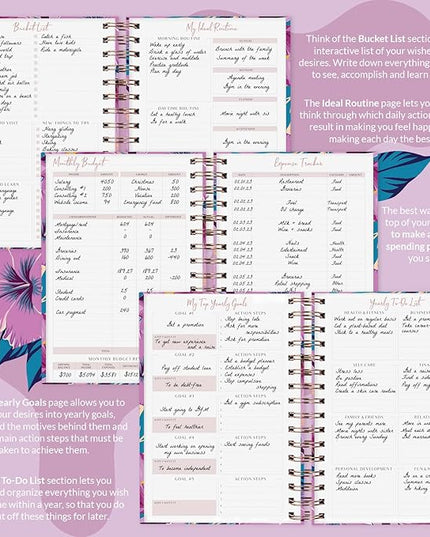 PLANBERRY Hourly Schedule Planner Premium – Undated Journal with Time Slots for Productivity & Budget Organizer, 6.9″x8.5″ (Flower Paradise)