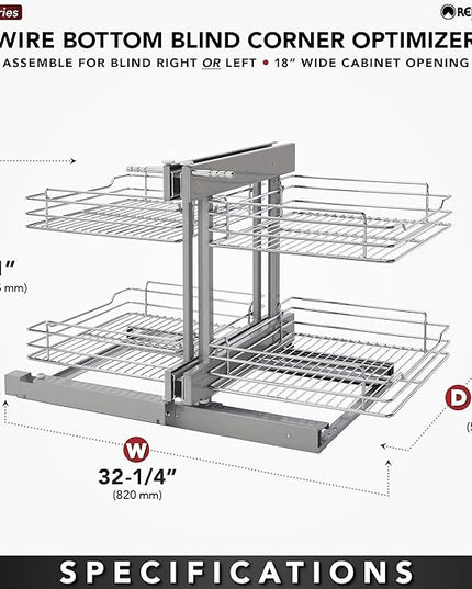 Rev-A-Shelf Dual Tier Pullout Shelf Organizer for Blind Corner Kitchen or Bathroom Cabinets with Soft-Close,18", 4 Shelves, Chrome, 5PSP-18SC-CR