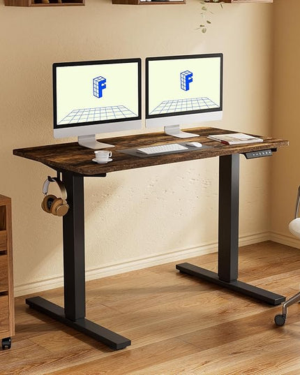 FLEXISPOT EN1 One-Piece Standing Desk with 1-Inch Thick Desktop, 55"x28" Electric Height Adjustable Desk for Home Office & Multi-Device Workstations, Rustic Brown