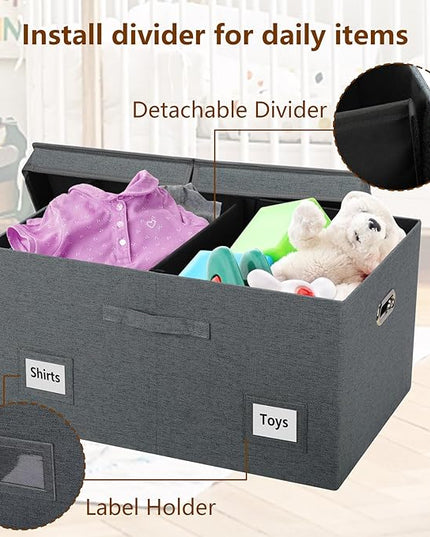 75 Quarts Extra Large Decorative Storage Bins with Lids, 3 Packs Dark Gray Collapsible Storage Bins with Lids, Stackable Storage Bins Decorative Box Storage With Lid Extra Large