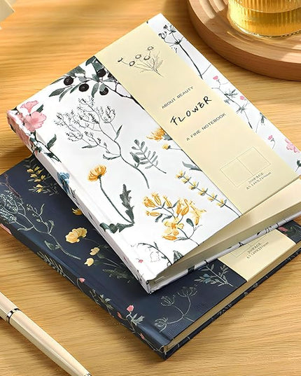 Floral Journal for women, Floret Hardcover Notebook, A5, 6x8, Medium Ruled Notebook, Lay-flat, Linen Journal, Notebooks for School, Writing Journal, Reading Journal, Garden Journal, White