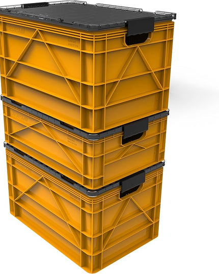 SIDIO CRATE Pro Pack - Two Full Size and One Half Size Heavy Duty Stackable Storage Bins, Totes and Containers with Lids and Dividers - Durable Organizer for Home, Office, Garage, and Outdoor Use