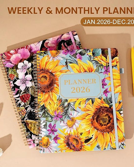 2026 Planner Weekly and Monthly Daily Calendar Planners 8.5 x 11, Jan 2026-Dec 2026, Hard Cover Large Yearly Agenda with Stickers & Tabs for Women Work Home- Sunflower