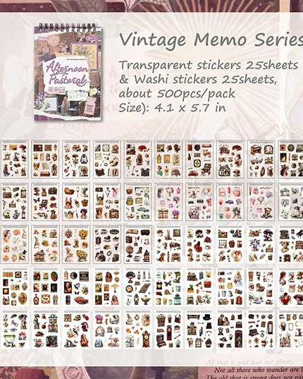 SIBLYMONA Vintage Stickers Pack, 50 Sheets Over 500 Pcs Art Stickers for Journaling, Scrapbooking Supplies and Junk Journal Bullet Journal Deco & Collage Kit Planner Accessories (Plant)