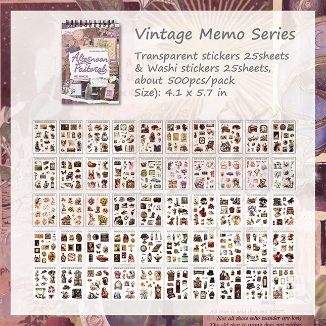 SIBLYMONA Vintage Stickers Pack, 50 Sheets Over 500 Pcs Art Stickers for Journaling, Scrapbooking Supplies and Junk Journal Bullet Journal Deco & Collage Kit Planner Accessories (Plant)
