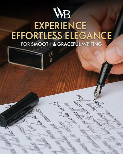 Wordsworth & Black Fountain Pen Set, Bent Nib, Includes 24 Pack Ink Cartridges, Ink Refill Converter & Gift Box, Calligraphy, [All Black], Perfect for Men & Women