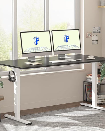 FLEXISPOT EN1 One-Piece Standing Desk with 1-Inch Thick Seamless Desktop, 55"x28" Electric Height Adjustable Desk for Home Office, Multi-Monitor Setups & Easy Assembly, Black