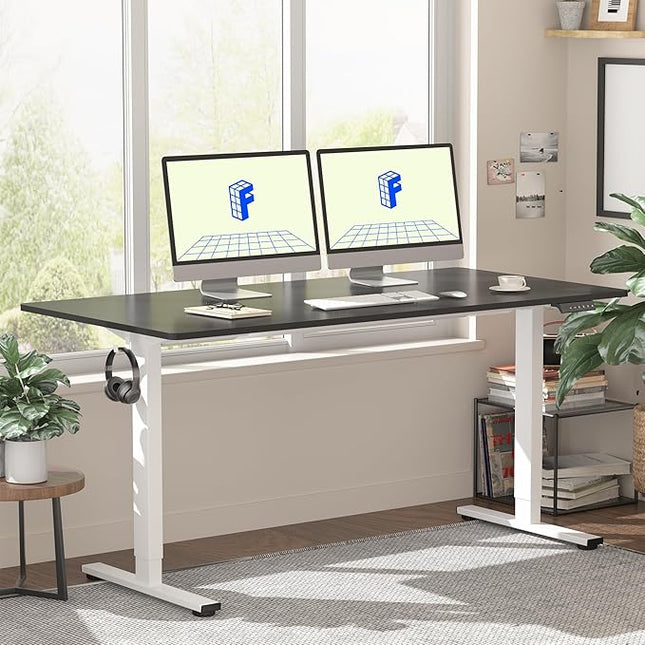 FLEXISPOT EN1 One-Piece Standing Desk with 1-Inch Thick Seamless Desktop, 55"x28" Electric Height Adjustable Desk for Home Office, Multi-Monitor Setups & Easy Assembly, Black