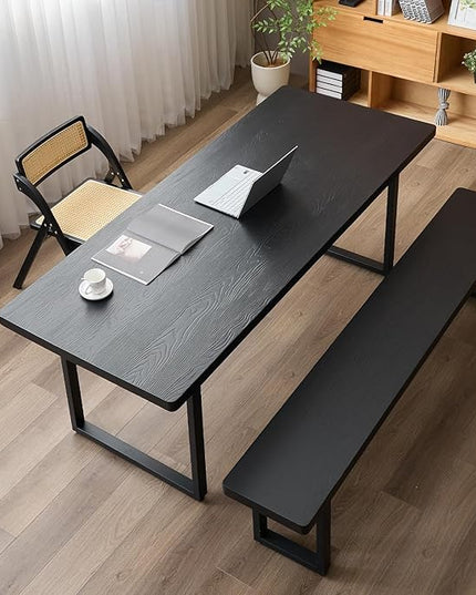 Black Bench Wooden Bench with Metal Legs Suitable for Dining Room Living Room Office Conference Room Indoor Stool Multiple （55.12in）