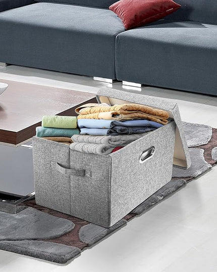 TYEERS Large Storage Bins with Lids, Collapsible, Washable, Fabric Storage Boxes for Organizing, 17.3x11.8x11.4 inches, 5 Pack, Gray