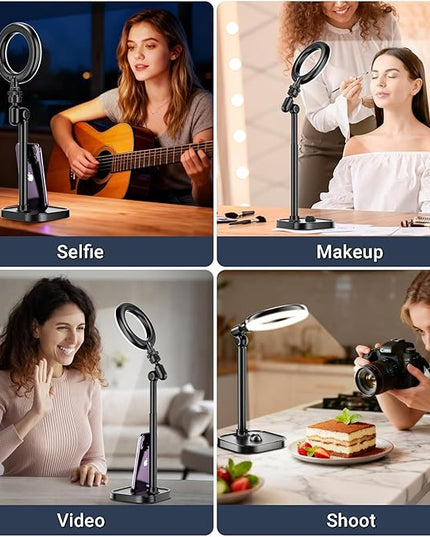 Ring Light for Desk, Portable Streaming Lights for Video Recording, 5’’ Halo Lighting with Stand for Selfie, Travel, Meetings, Makeup, Content Creators, Photography