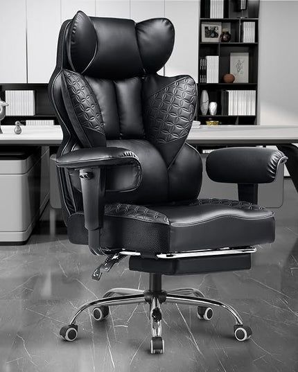 COMHOMA Big and Tall Office Chair 400LBS Heavy Duty Gaming Chair with Deluxe Embossing Leather High Back Wider Ergonomic Computer Chair with Foot Rest 150°Reclining Pocket Spring Lumbar Support