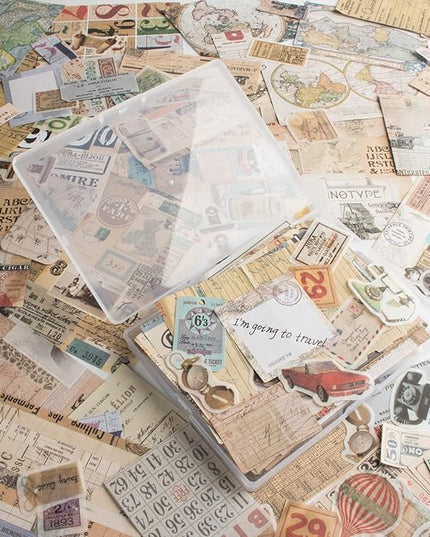 200Pcs Vintage Scrapbook Stickers, Aesthetic Junk Journal Stamping Supplies Kit, Scrapbooking Ephemera Washi Paper for Bullet Journaling Planners Diary Collage