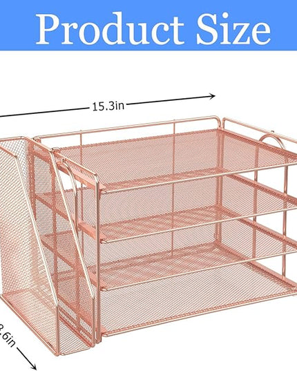 gianotter 4-Tier Paper Organizer With Magazine Holder, Desk Organizers and Accessories, Desk Accessories & Workspace Organizers, File Organizer for Office Supplies Storag (Rose Gold, 4-Tier)