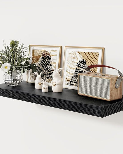 Black Floating Shelves 36 Inch Long, 12 Inch Deep Floating Shelves for Wall, 36 x 12 Shelves for Wall Storage & Display, 2" Thick Floating Shelf for Bathroom, Living Room, Bedroom, Set of 1