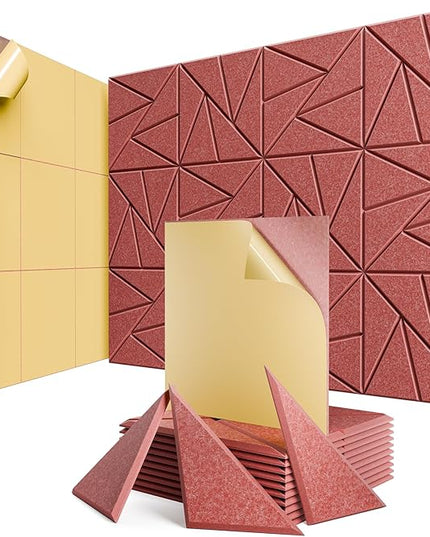 12 Pack Acoustic Panels with Self-Adhesive, 12"X 12"X 0.4"Sound Proof Foam Panels, Sound Panels High Density, Soundproof Wall Panels for Home Studio Office Red
