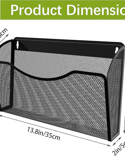 EasyPAG 3 Single Pocket Wall File Organizer, Mesh Hanging File Folder Organizer for Letter/A4 Size Folders, Wall Mounted Vertical Mail Holder for Paperwork, Office, Home, School, Black