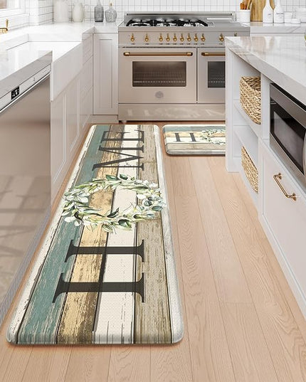 KIMODE Anti Fatigue Kitchen Mats, Farmhouse Kitchen Rugs Sets of 2,Non Slip Waterproof Kitchen Floor Mats,Ergonomic Cushioned Comfort Standing Mat for Home,Laundry,Office,Sink,Desk