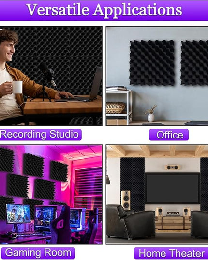 TroyStudio Thick Acoustic Foam Panels, 12 X 12 X 3 Inch 12 Pcs Broadband Sound Absorbing Foam, Dense Soundproof Padding Tile, Recording Studio Foam Absorber, Eggcrate Decorative 3D Wall Ceiling Panel